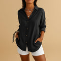 Women's Linen Button Down Blouse Long Sleeve Relaxed 4