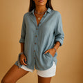 Women's Linen Button Down Blouse Long Sleeve Relaxed 5