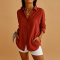 Women's Linen Button Down Blouse Long Sleeve Relaxed 6