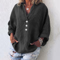 Women's Linen Button Down Blouse V-Neck Roll Tab Sleeves 3
