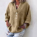 Women's Linen Button Down Blouse V-Neck Roll Tab Sleeves 5