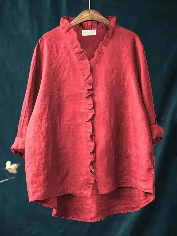 Women's Linen Ruffle Blouse Relaxed Fit Summer