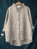 Women's Linen Ruffle Blouse Relaxed Fit Summer 2