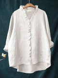 Women's Linen Ruffle Blouse Relaxed Fit Summer 4