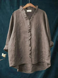 Women's Linen Ruffle Blouse Relaxed Fit Summer 5
