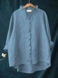Women's Linen Ruffle Blouse Relaxed Fit Summer 6