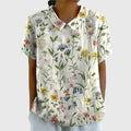 Women's Linen Collared Blouse Short Sleeve Relaxed Fit 1