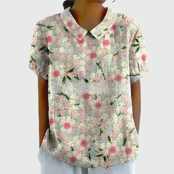 Women's Linen Collared Blouse Short Sleeve Relaxed Fit