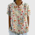 Women's Linen Collared Blouse Short Sleeve Relaxed Fit 6