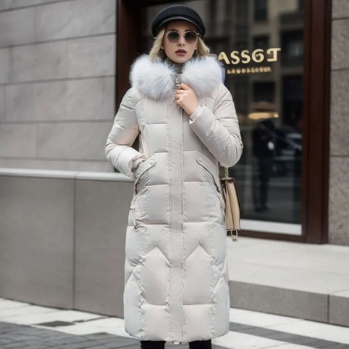 Juliette | Long Faux-Fur Hood Quilted Coat for Women