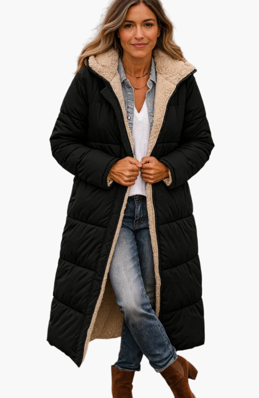 Isabella | Long Sherpa-Lined Quilted Hooded Coat for Women