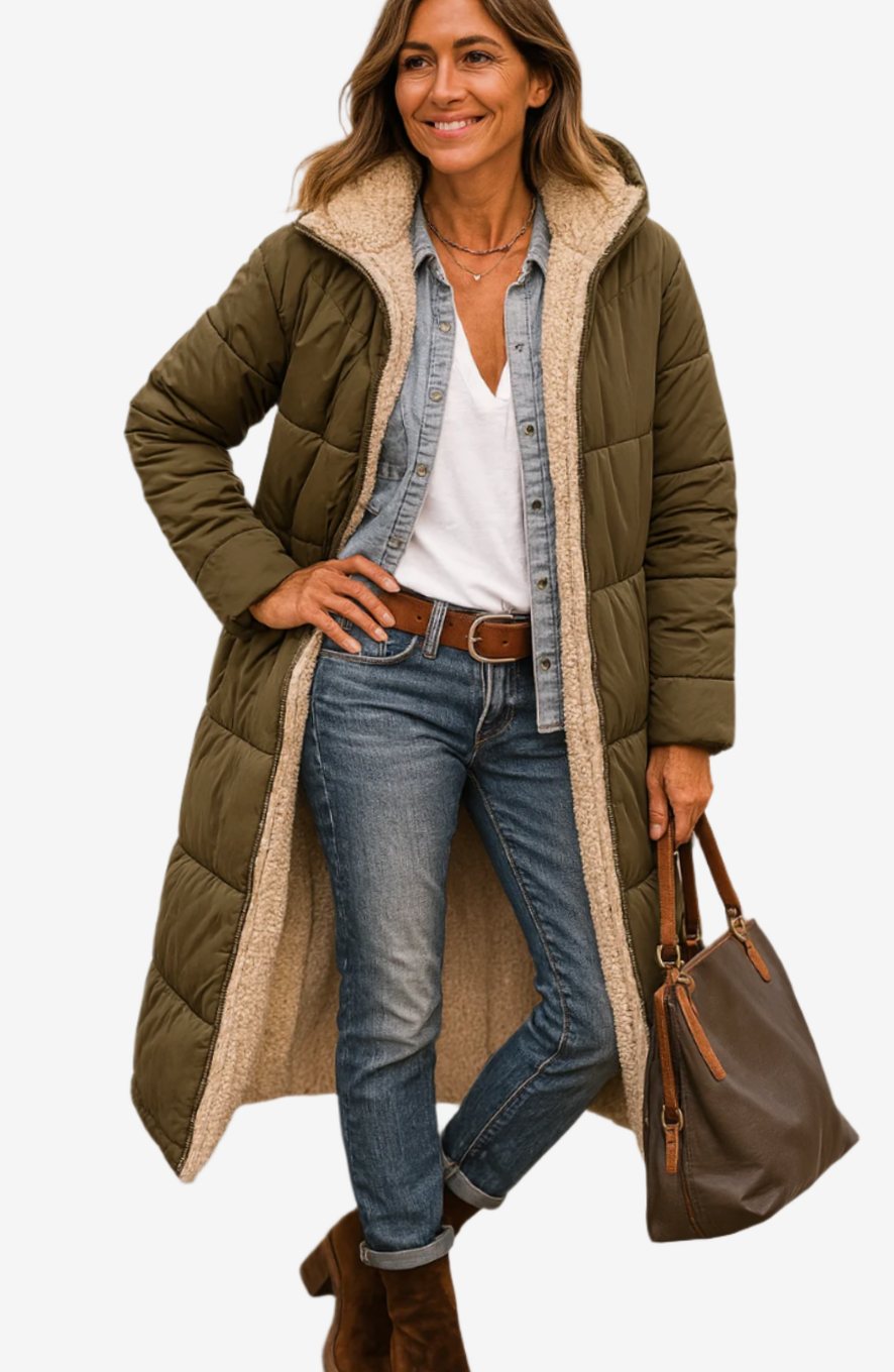 Women's Long Padded Coat, Sherpa Lined Hooded