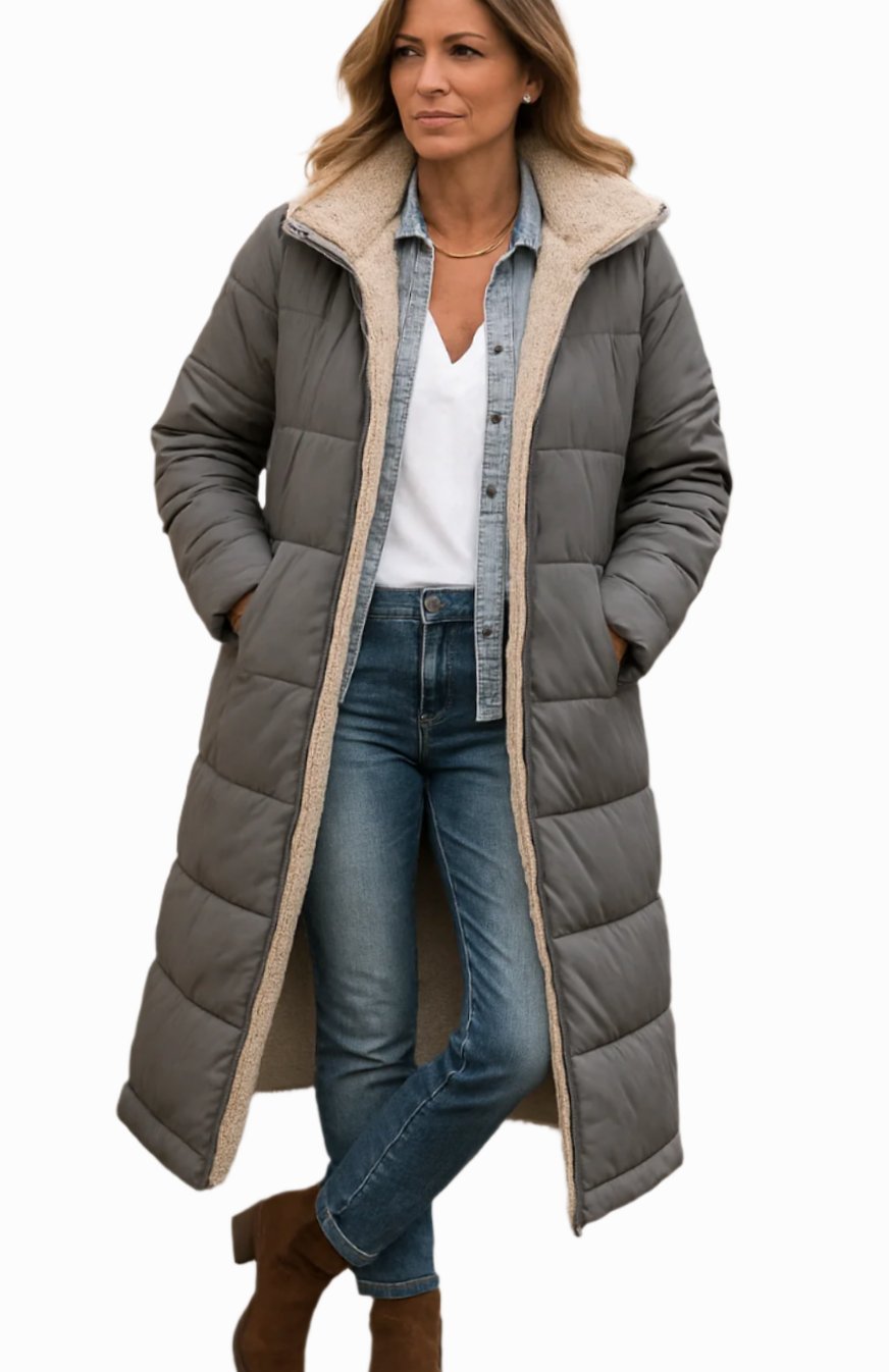 Women's Long Padded Coat, Sherpa Lined Hooded