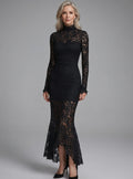 Women's Black Lace Evening Dress, Long Sleeve Mermaid Midi 1