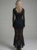Women's Black Lace Evening Dress, Long Sleeve Mermaid Midi 3