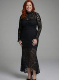 Women's Black Lace Evening Dress, Long Sleeve Mermaid Midi 4
