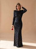 Emma | Open Back Long Sleeve Sequin Maxi Dress for Women 1