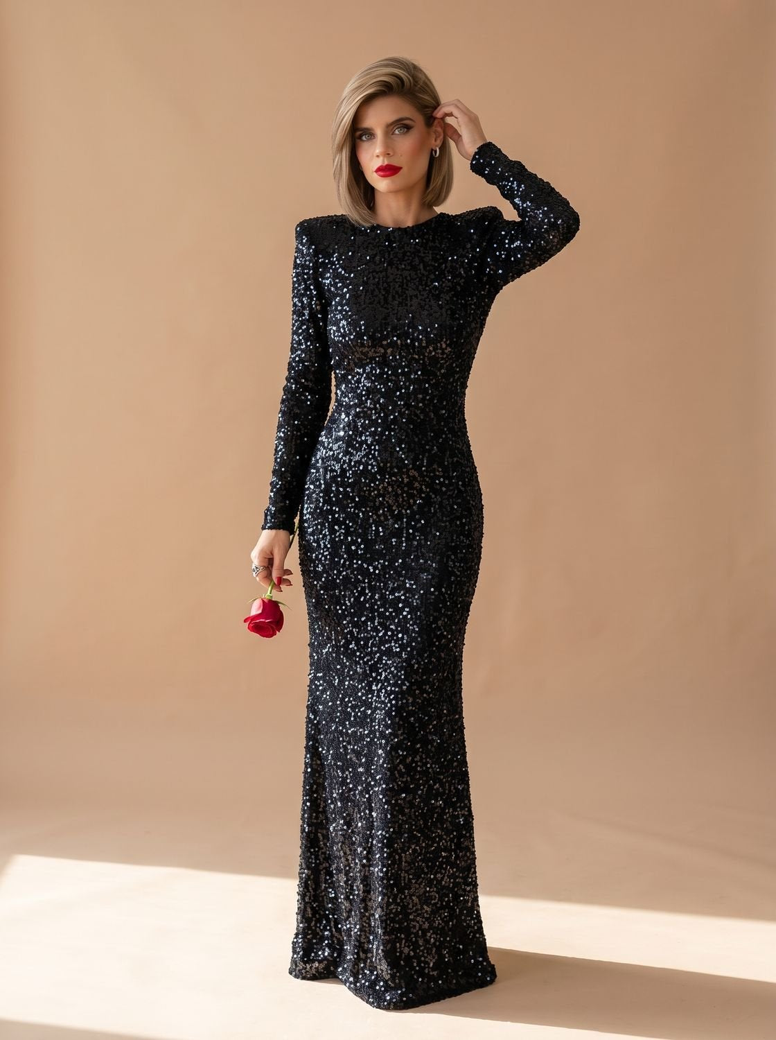 Emma | Open Back Long Sleeve Sequin Maxi Dress for Women