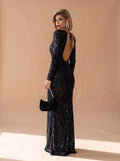 Emma | Open Back Long Sleeve Sequin Maxi Dress for Women 5