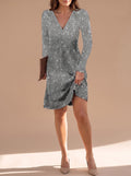 Noemi | Relaxed Fit Sequin V-Neck Long Sleeve Mini Dress for Women 2