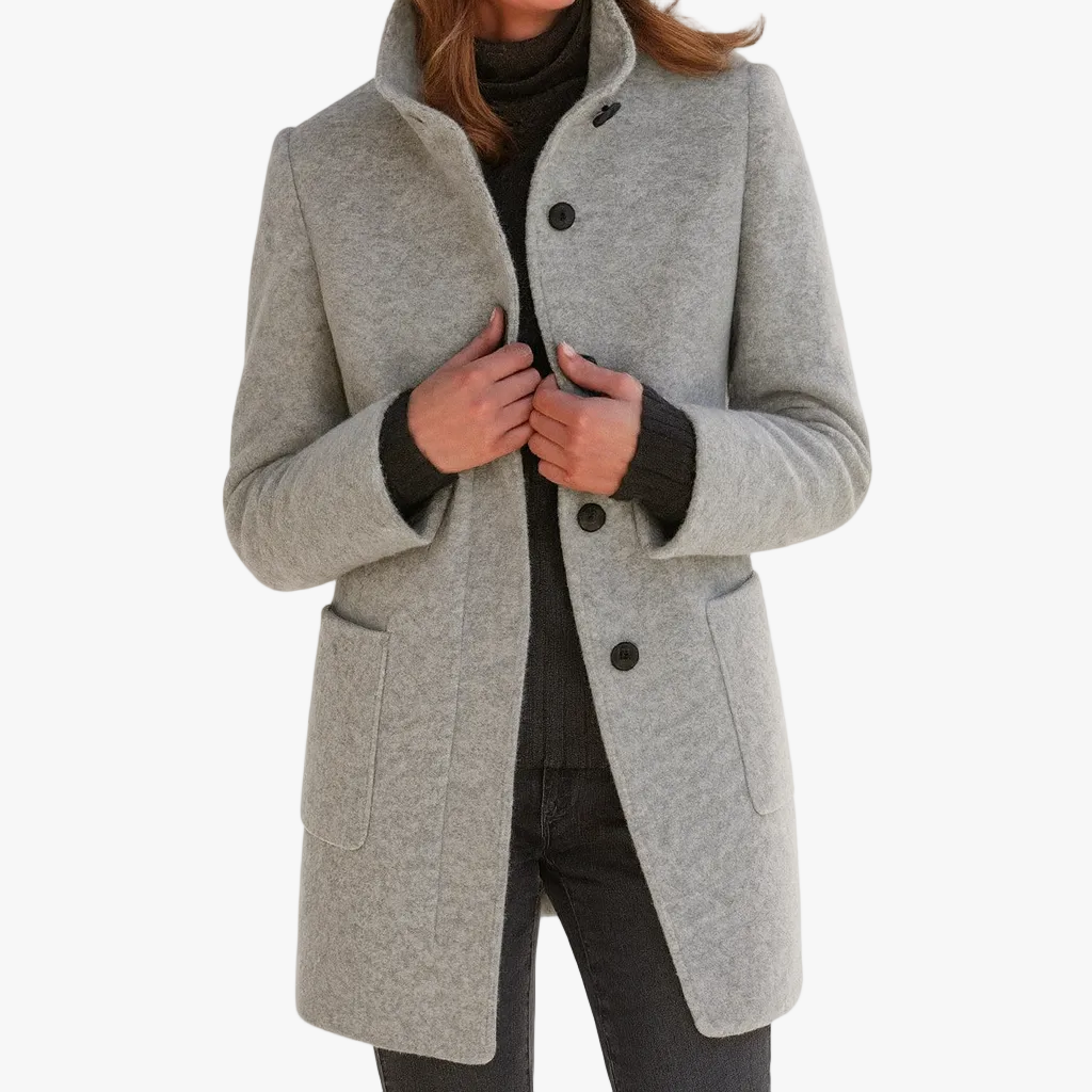 Mid-Length Tailored Stand Collar Coat for Women