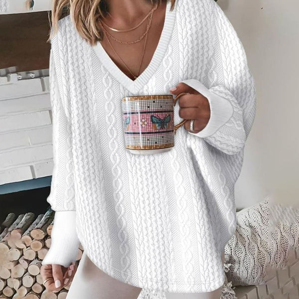 Women's Cable Knit Jumper, Oversized V-Neck