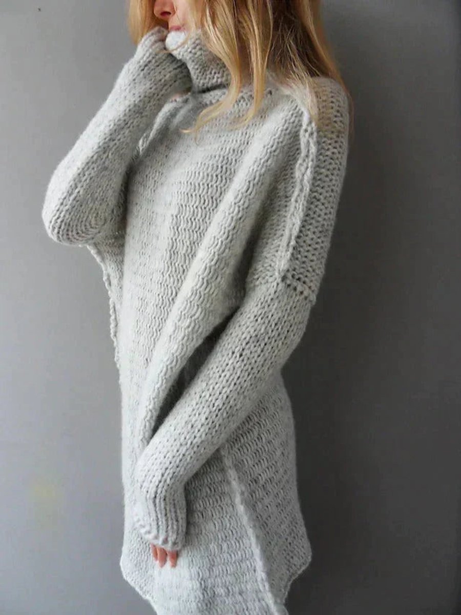 Women's Oversized Roll Neck Jumper, Longline Chunky Knit