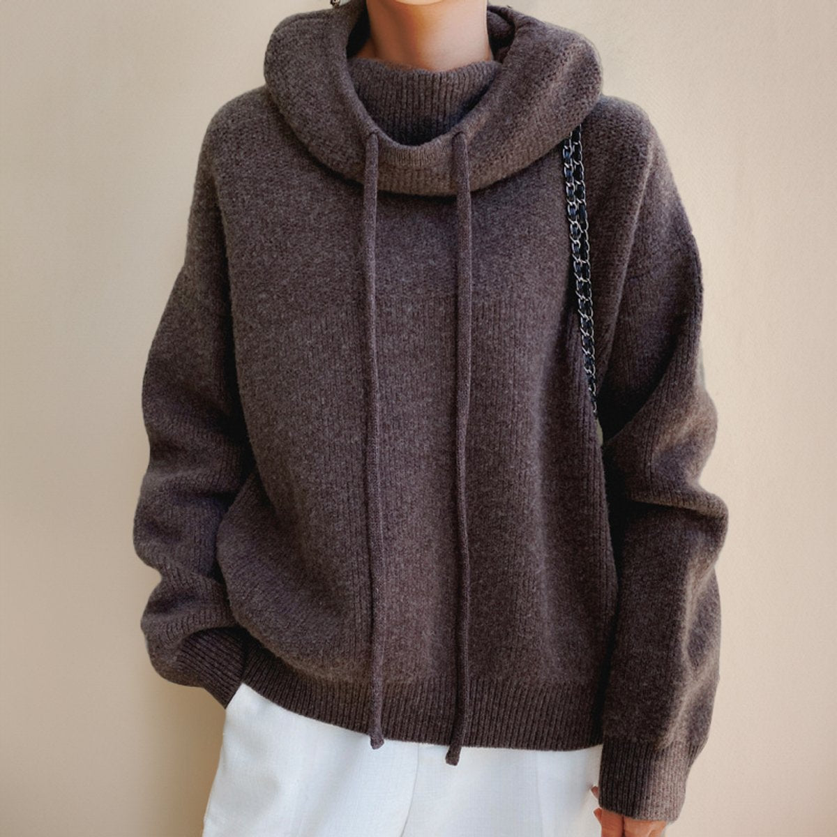 Women's Hooded Jumper, Oversized Funnel Neck with Drawstring