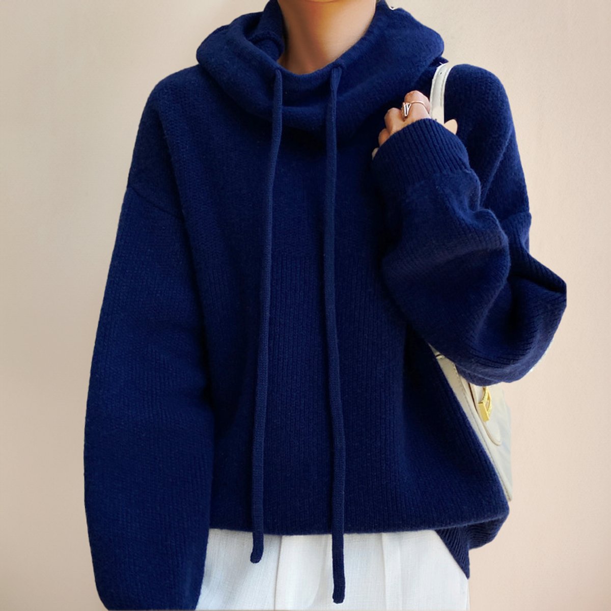 Women's Hooded Jumper, Oversized Funnel Neck with Drawstring