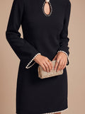 Grace | Pearl Trim Keyhole Black Mini Dress for Women 3