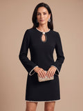 Grace | Pearl Trim Keyhole Black Mini Dress for Women 4