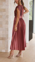 Women's Pleated V-Neck Midi Dress Wedding Guest 3