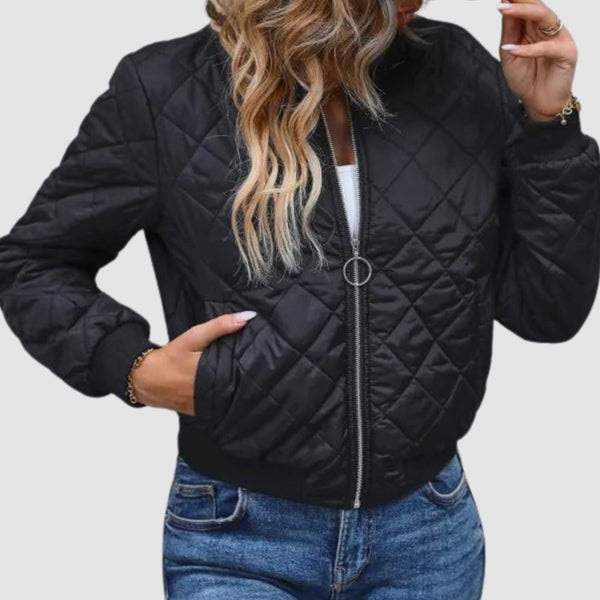 Rosalind | Quilted Diamond-Stitch Cropped Bomber Jacket for Women
