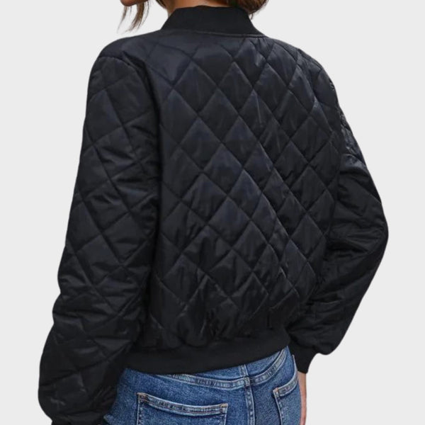 Rosalind | Quilted Diamond-Stitch Cropped Bomber Jacket for Women
