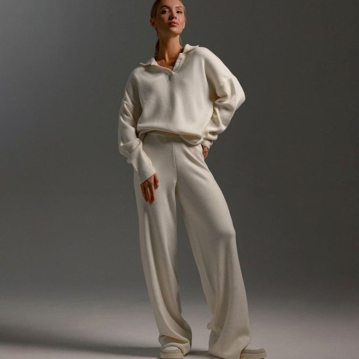 Women's Lounge Set, Quarter Zip Jumper and Wide Leg Trousers