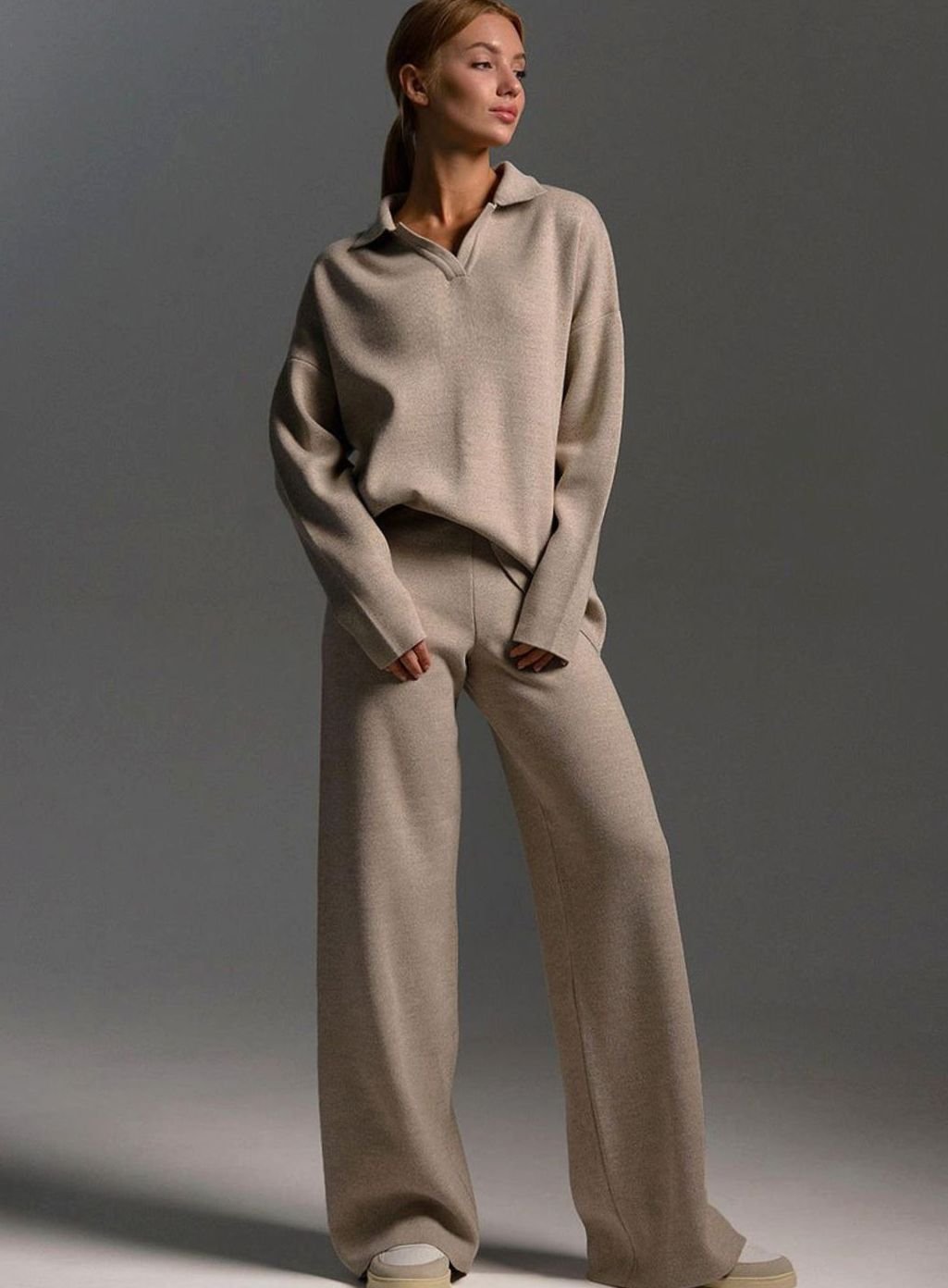 Women's Lounge Set, Quarter Zip Jumper and Wide Leg Trousers