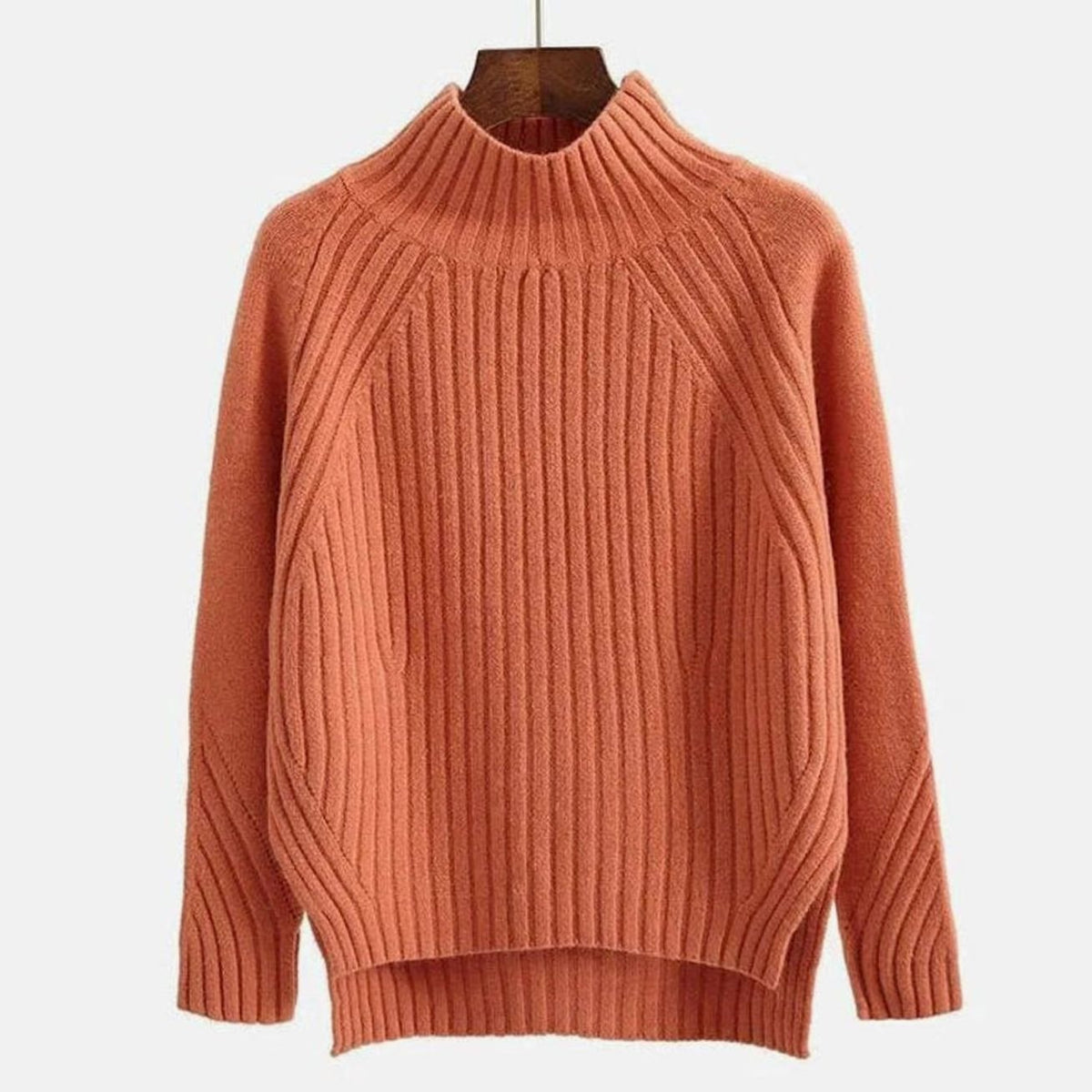 Women's Ribbed Polo Neck Jumper, Split Hem Relaxed Fit