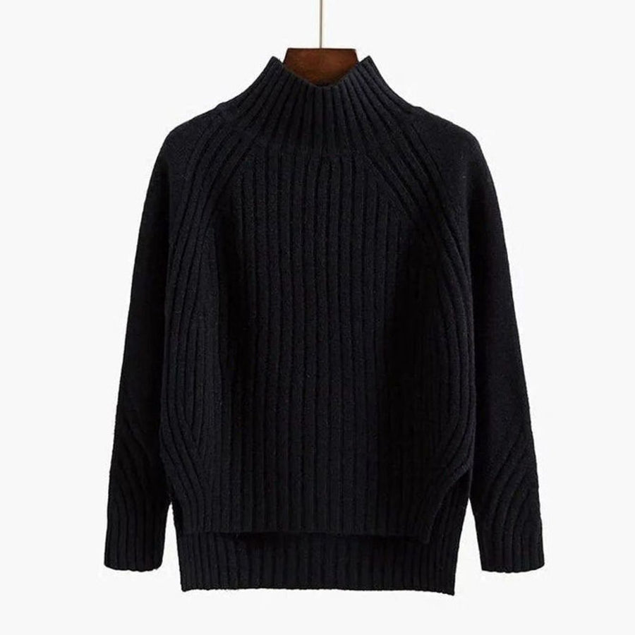Women's Ribbed Polo Neck Jumper, Split Hem Relaxed Fit