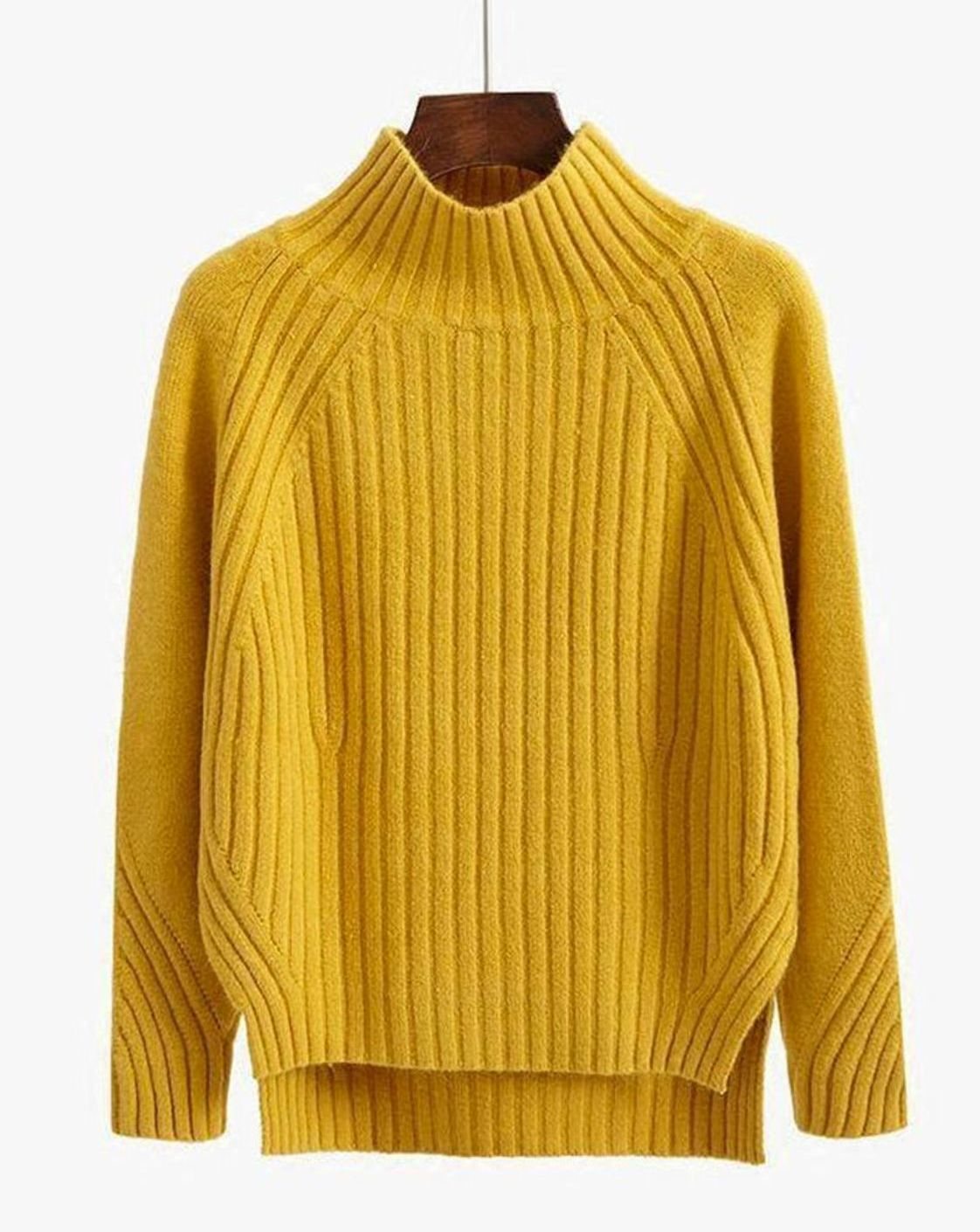 Women's Ribbed Polo Neck Jumper, Split Hem Relaxed Fit
