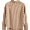 Women's Ribbed Polo Neck Jumper, Split Hem Relaxed Fit 4