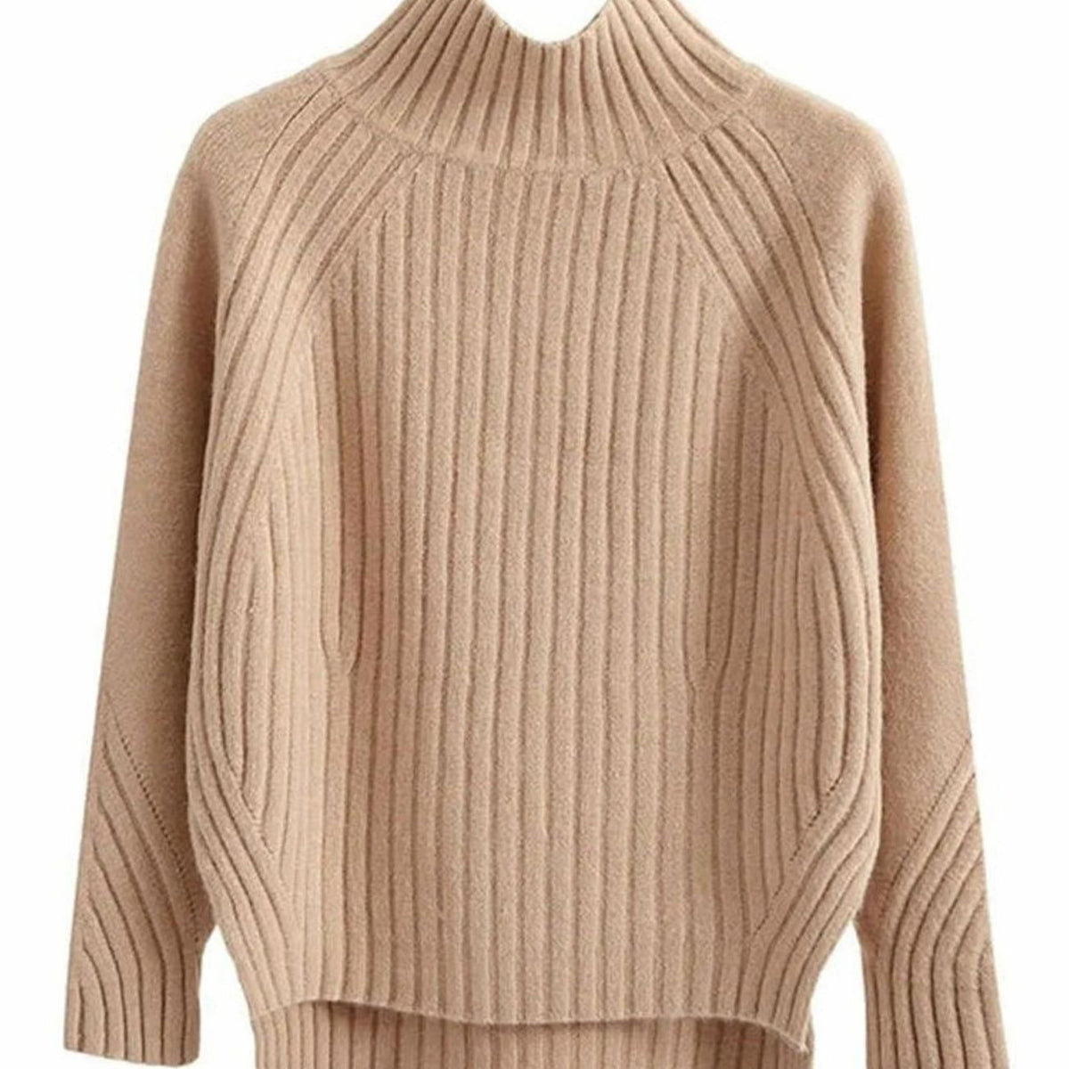 Women's Ribbed Polo Neck Jumper, Split Hem Relaxed Fit