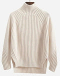 Women's Ribbed Polo Neck Jumper, Split Hem Relaxed Fit 5