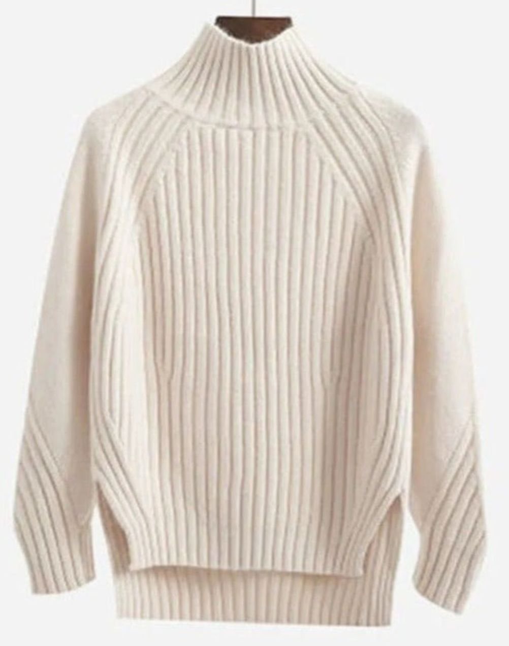 Women's Ribbed Polo Neck Jumper, Split Hem Relaxed Fit