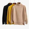 Women's Ribbed Polo Neck Jumper, Split Hem Relaxed Fit 6