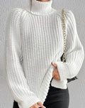 Women's Chunky Roll Neck Jumper, Ribbed Balloon Sleeves 1