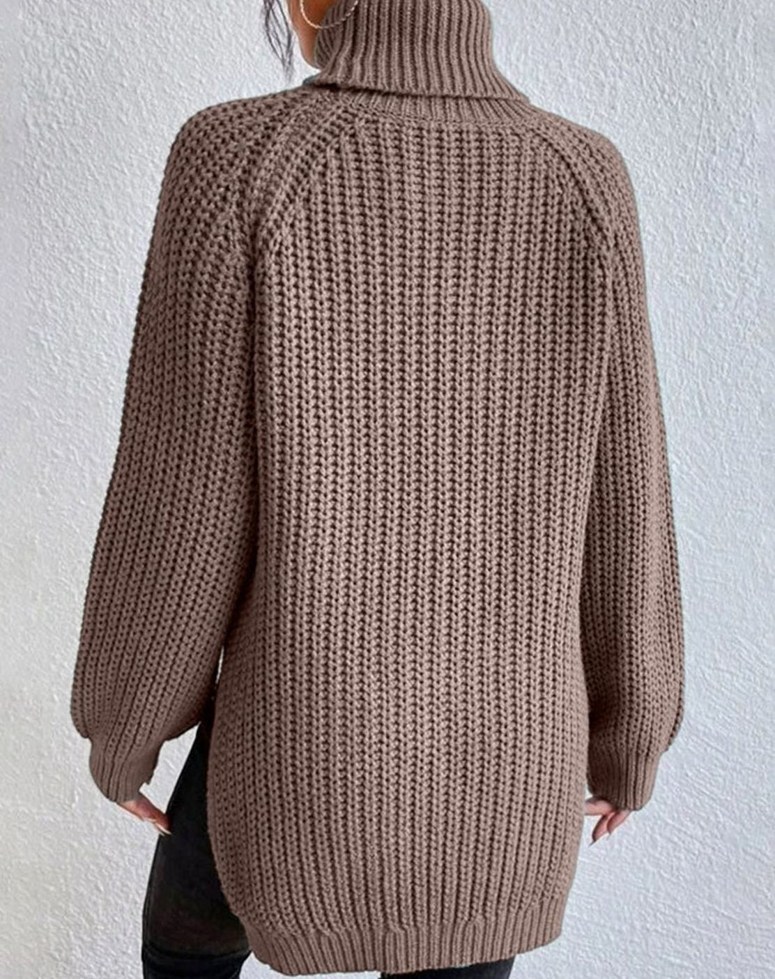 Women's Chunky Roll Neck Jumper, Ribbed Balloon Sleeves
