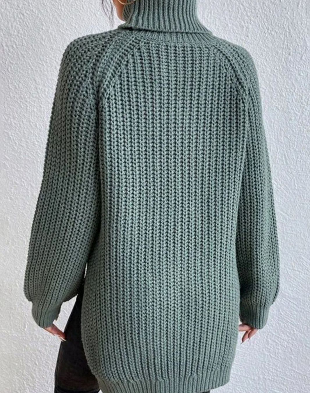 Women's Chunky Roll Neck Jumper, Ribbed Balloon Sleeves
