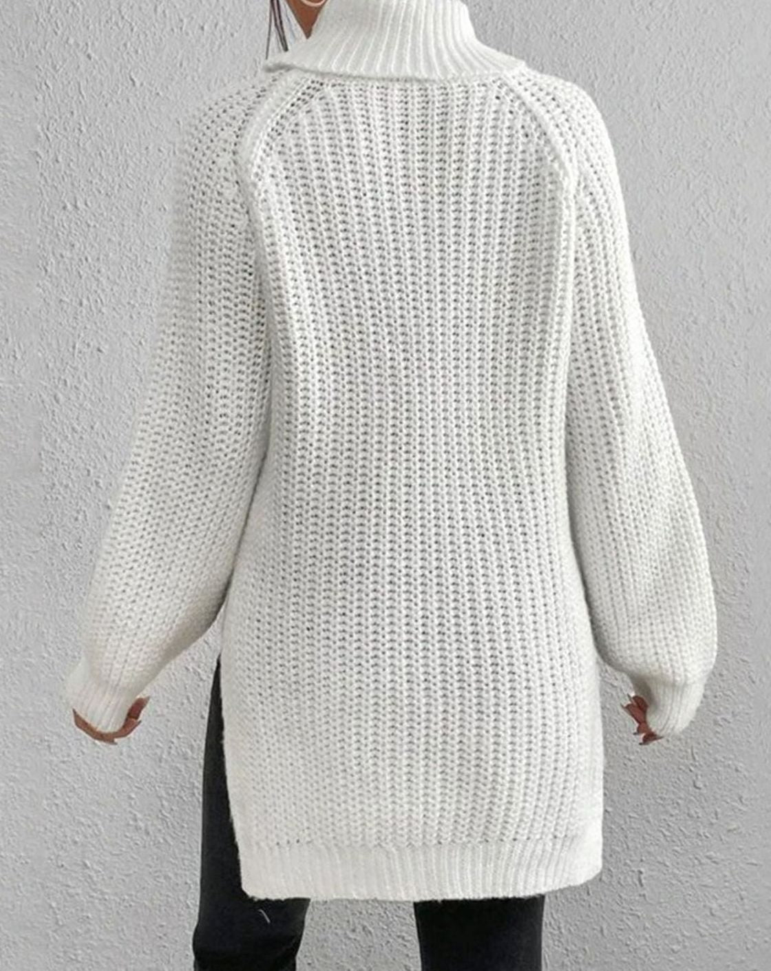Women's Chunky Roll Neck Jumper, Ribbed Balloon Sleeves