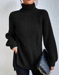 Women's Chunky Roll Neck Jumper, Ribbed Balloon Sleeves 4