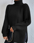 Women's Chunky Roll Neck Jumper, Ribbed Balloon Sleeves 5